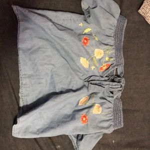 blue off shoulder top